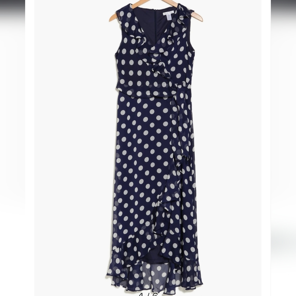 London Times - Dot Ruffle Crepe Dress